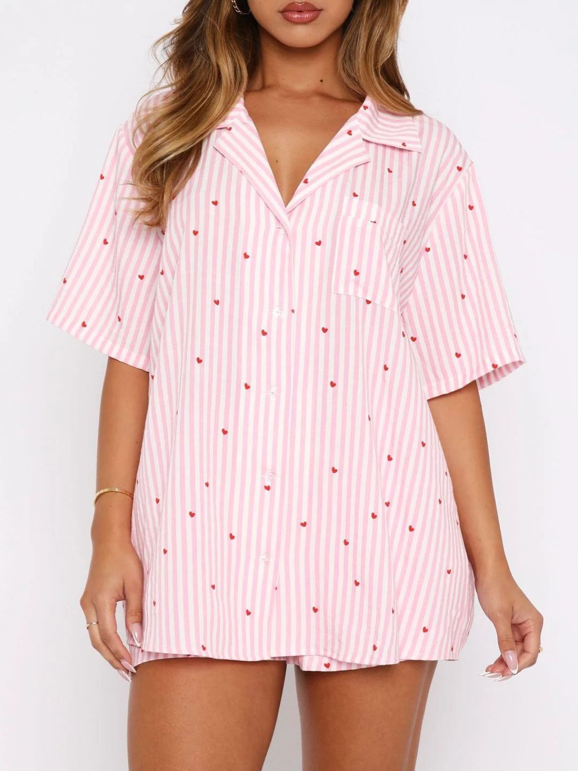 Pink or Blue Striped Heart Pajama Set – Cute & Comfy Sleepwear
