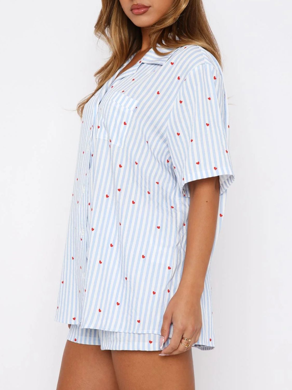 Pink or Blue Striped Heart Pajama Set – Cute & Comfy Sleepwear