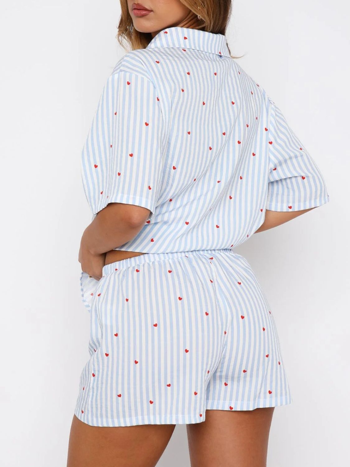 Pink or Blue Striped Heart Pajama Set – Cute & Comfy Sleepwear