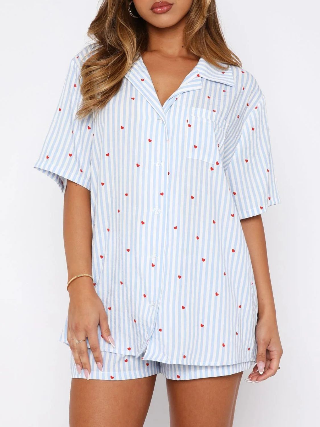 Pink or Blue Striped Heart Pajama Set – Cute & Comfy Sleepwear