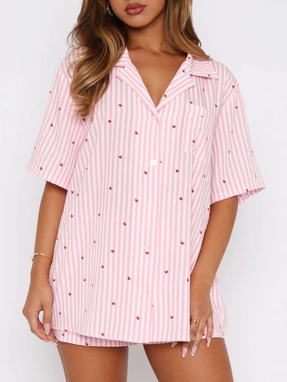 Pink or Blue Striped Heart Pajama Set – Cute & Comfy Sleepwear