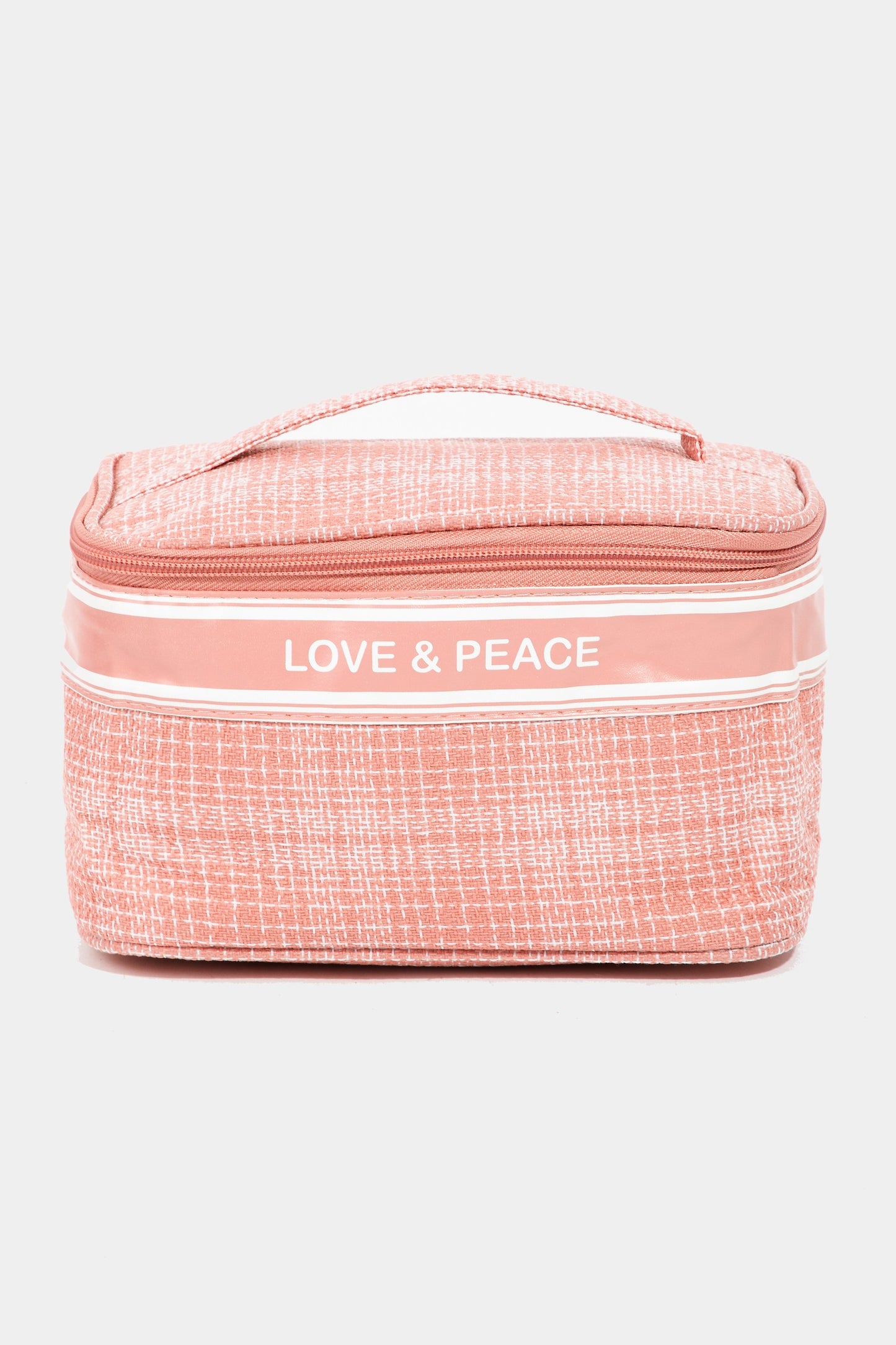 Fame Love & Peace Striped Handle Cosmetic Bag