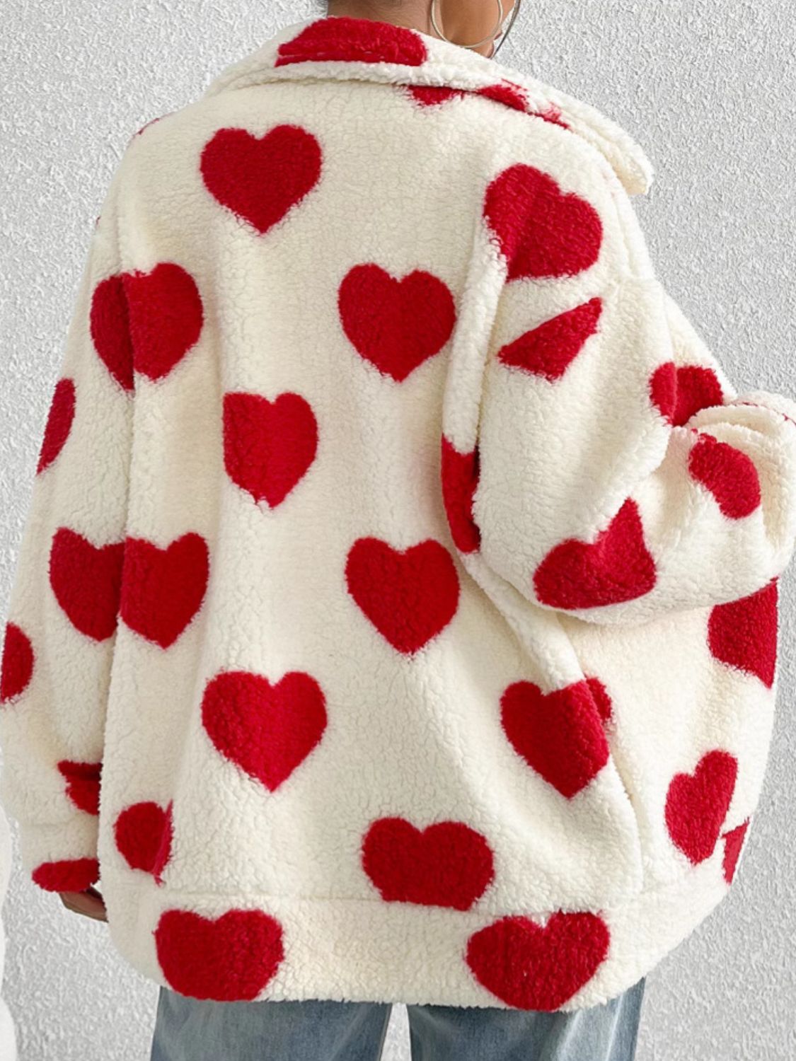 Heart Zip Up Furry Fuzzy Jacket