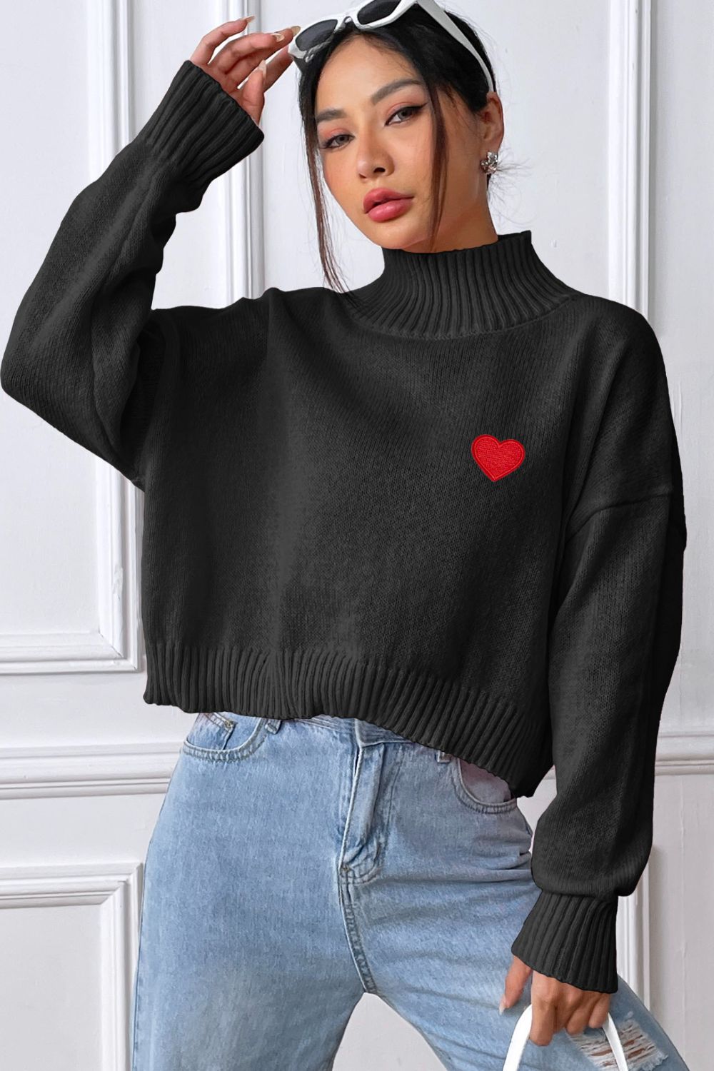 Cozy Heart Turtleneck Long Sleeve Sweater