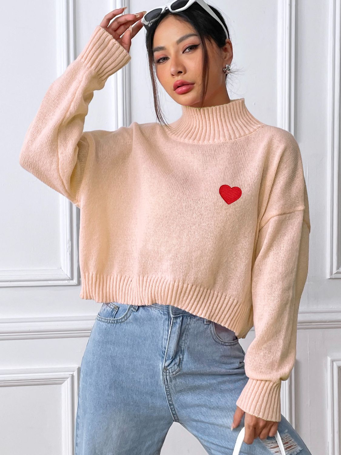 Cozy Heart Turtleneck Long Sleeve Sweater