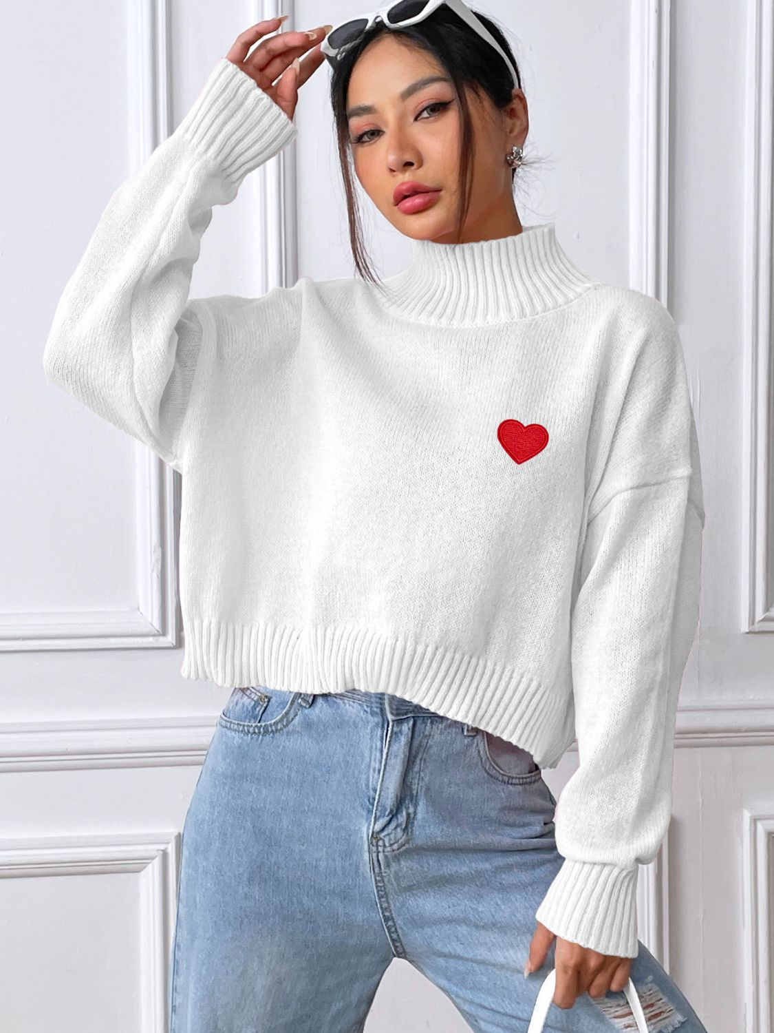 Cozy Heart Turtleneck Long Sleeve Sweater