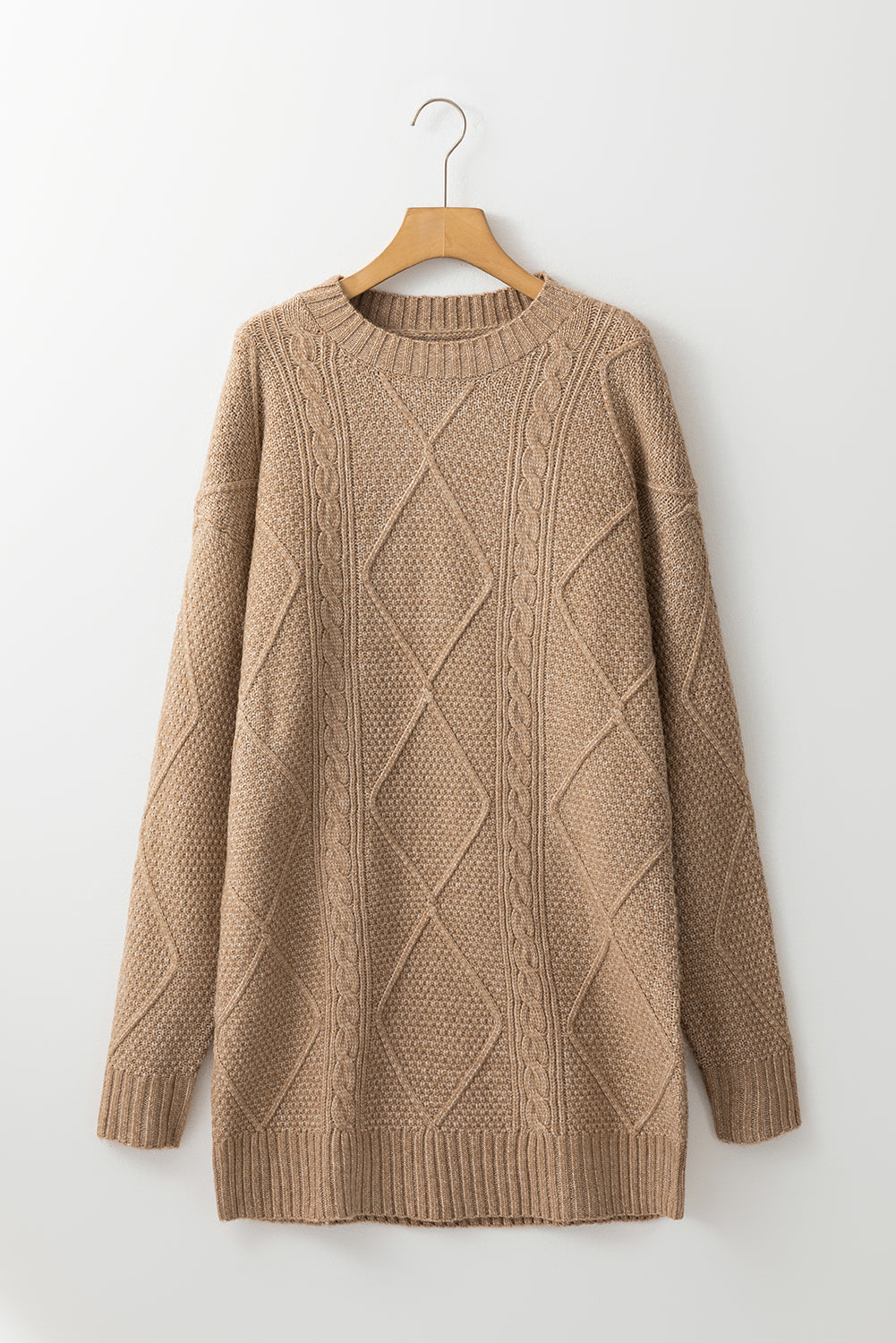 Twist Cable Knit Drop Shoulder Loose Fit Sweater Dress