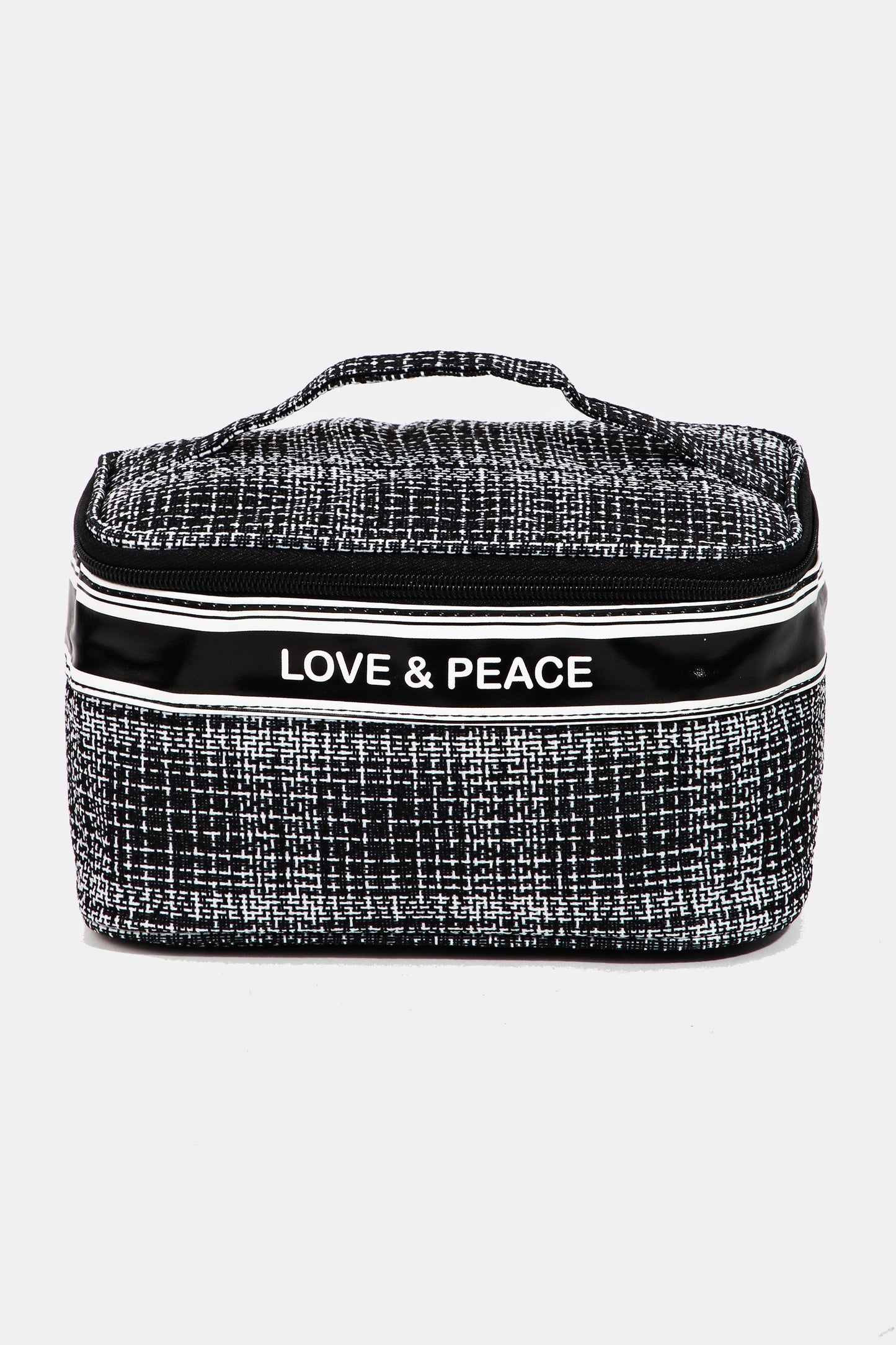 Fame Love & Peace Striped Handle Cosmetic Bag