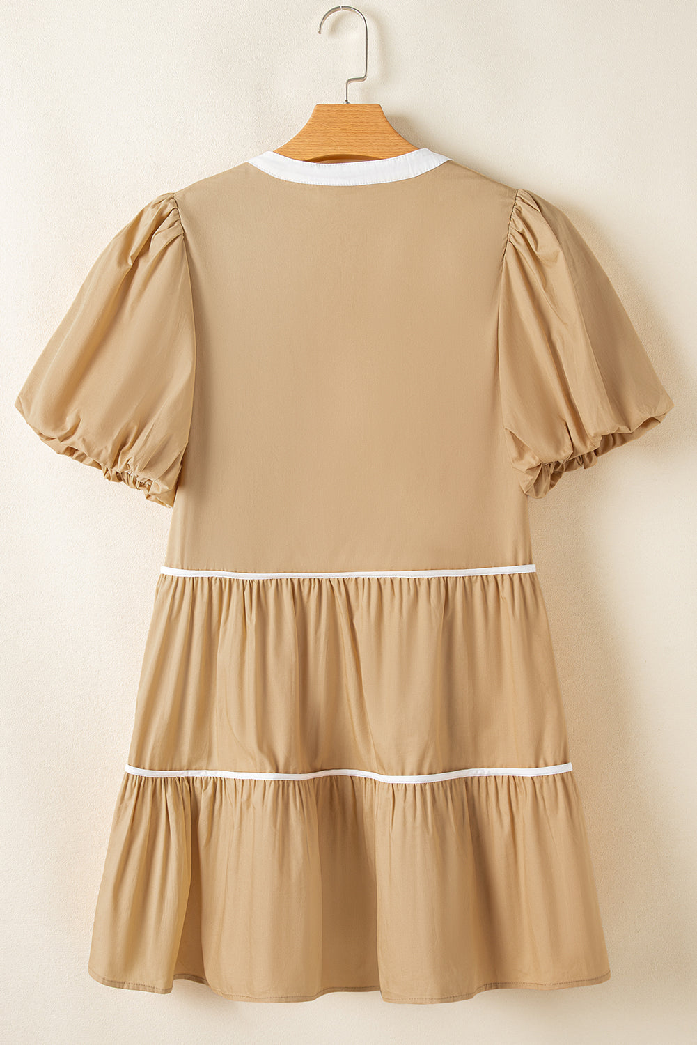 Pale Khaki Knot Front Pleated Tiered Mini Dress