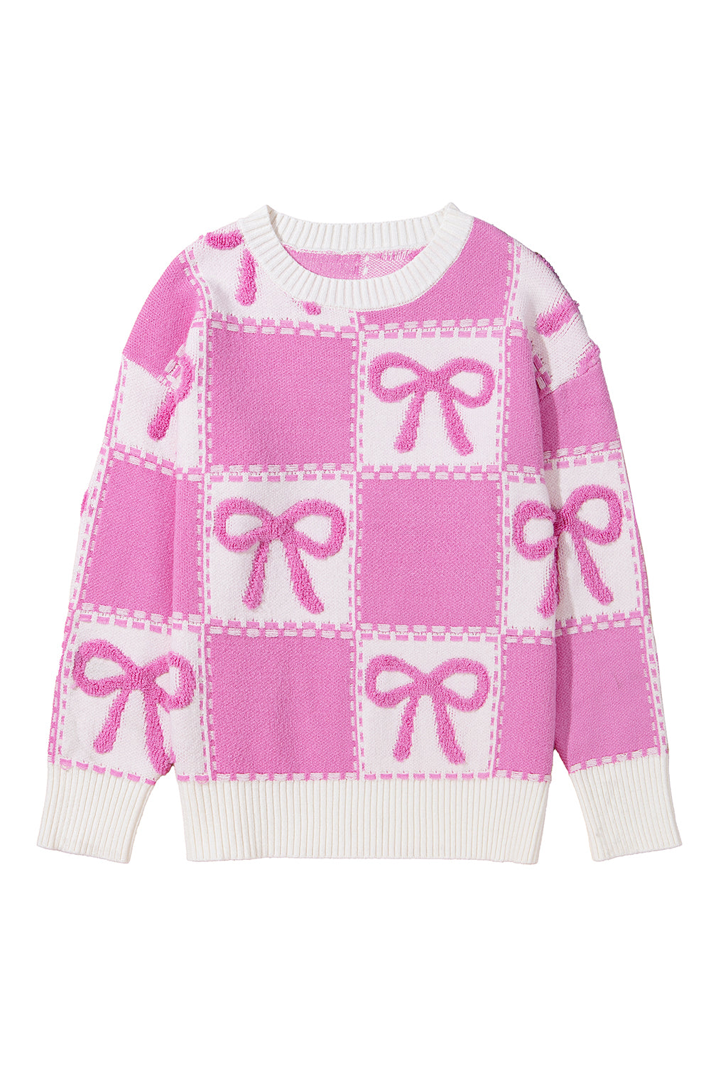 Pink Sweet Bow Two Tone Checkered Sweater