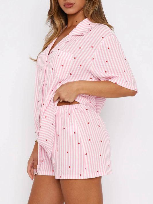 Pink or Blue Striped Heart Pajama Set – Cute & Comfy Sleepwear