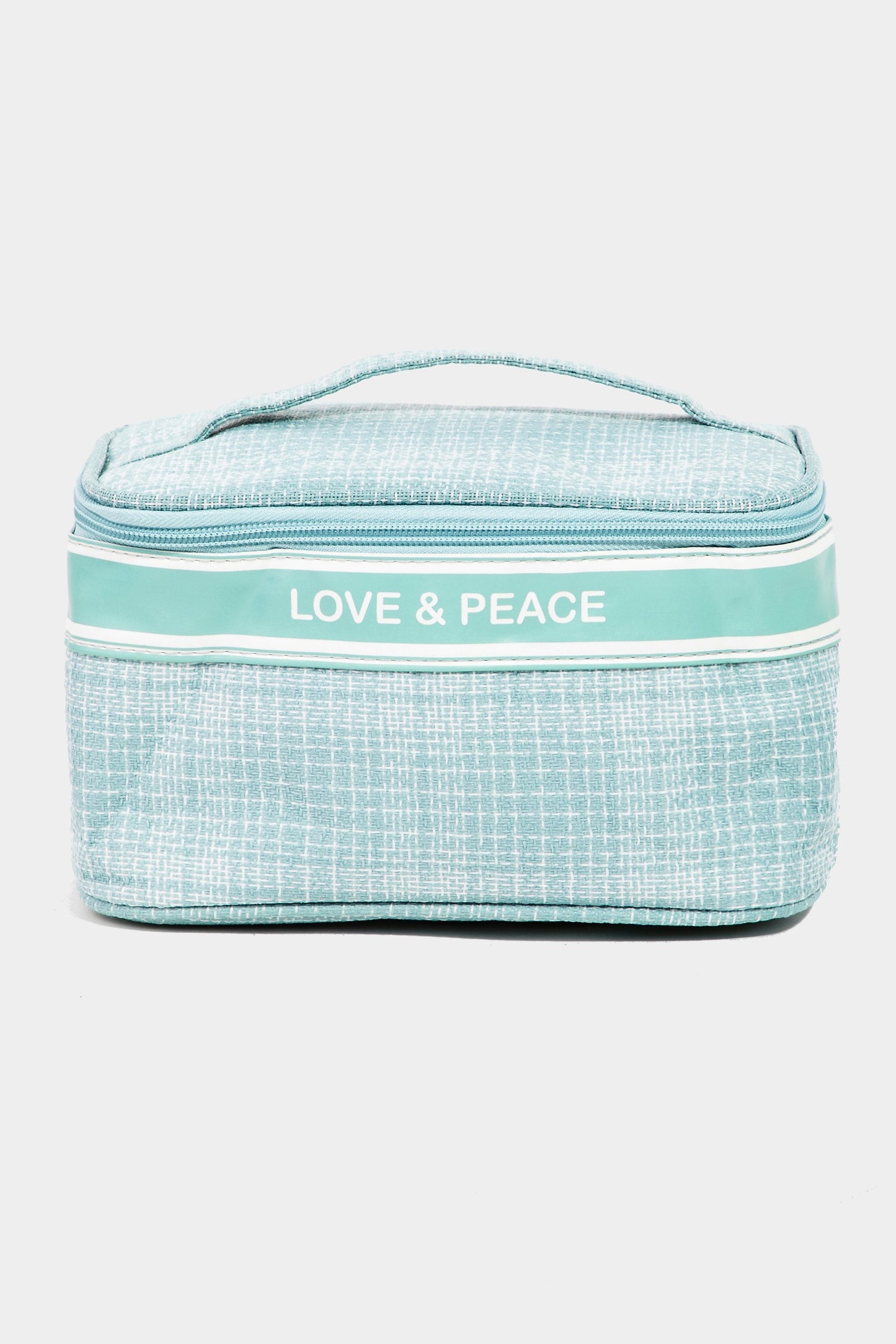 Fame Love & Peace Striped Handle Cosmetic Bag