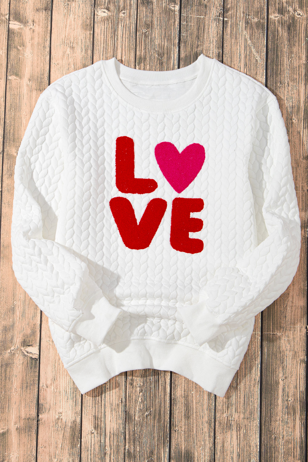 White Quilted Valentine Love Heart Shape Graphic Sweatshirt