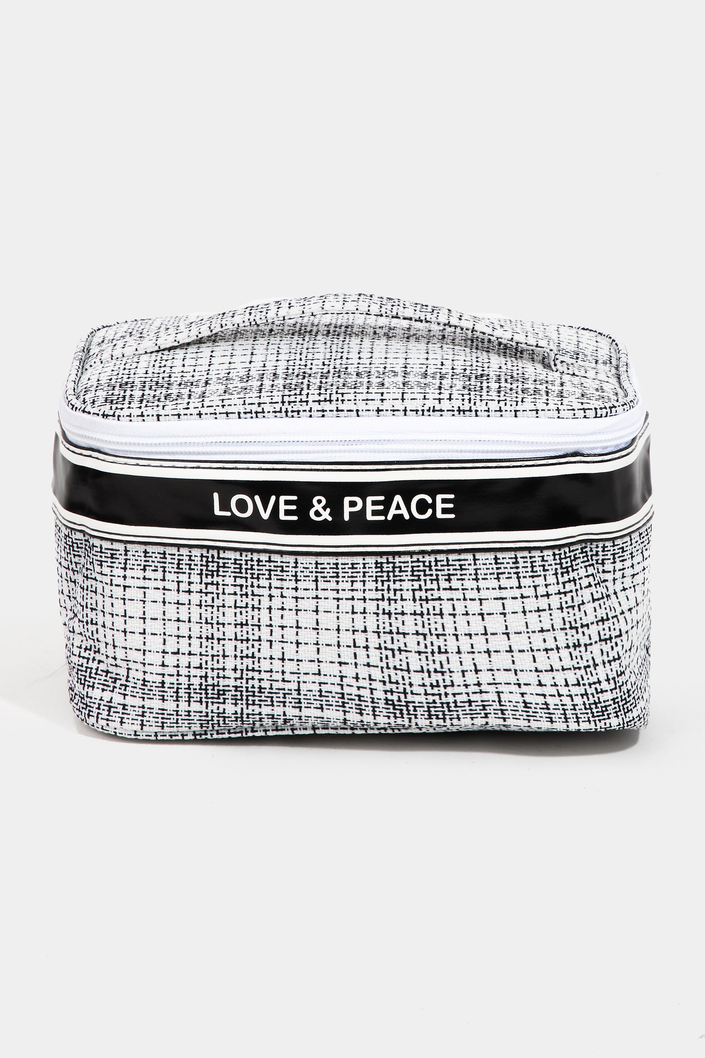 Fame Love & Peace Striped Handle Cosmetic Bag