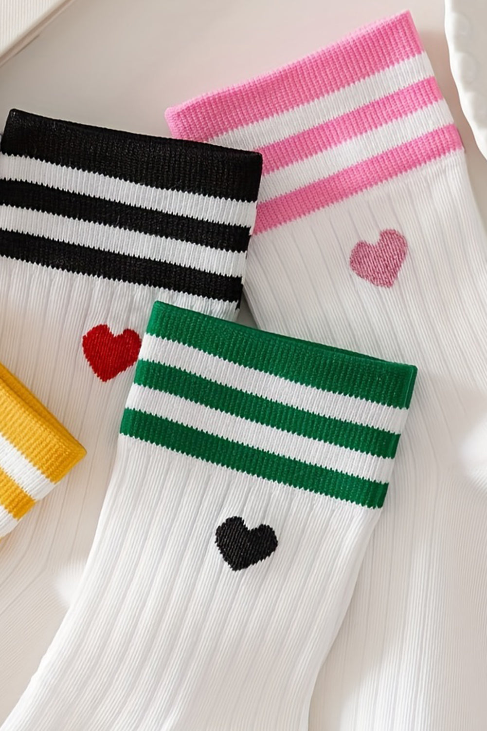 White Heart Striped Cotton Crew Socks 4pcs*