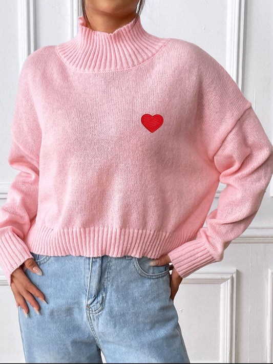 Cozy Heart Turtleneck Long Sleeve Sweater