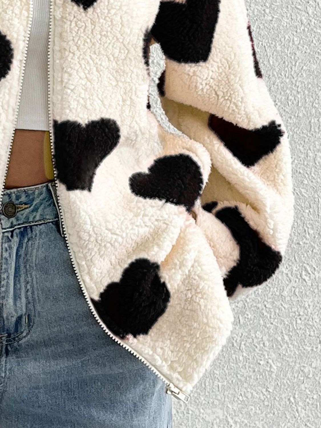 Heart Zip Up Furry Fuzzy Jacket