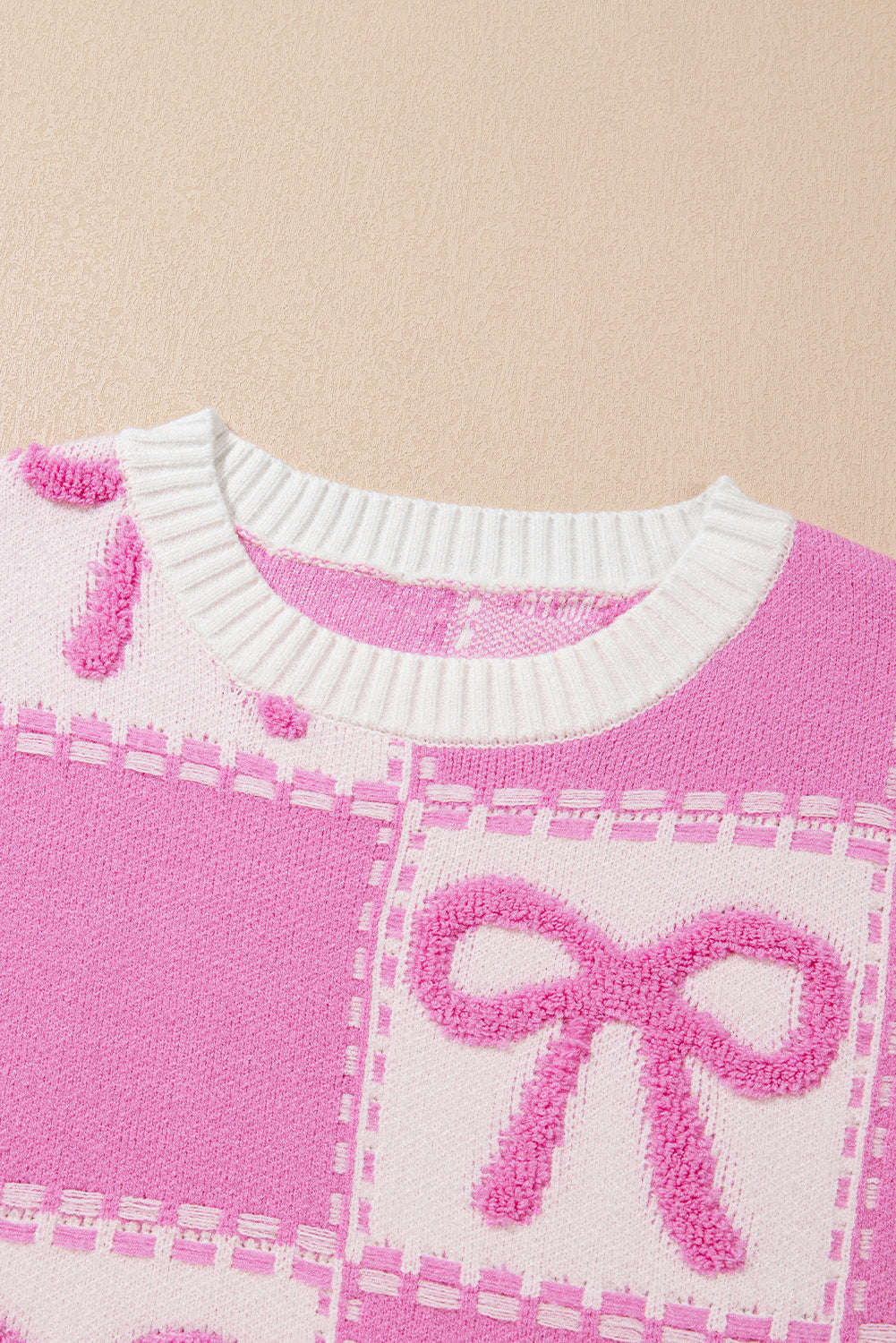 Pink Sweet Bow Two Tone Checkered Sweater