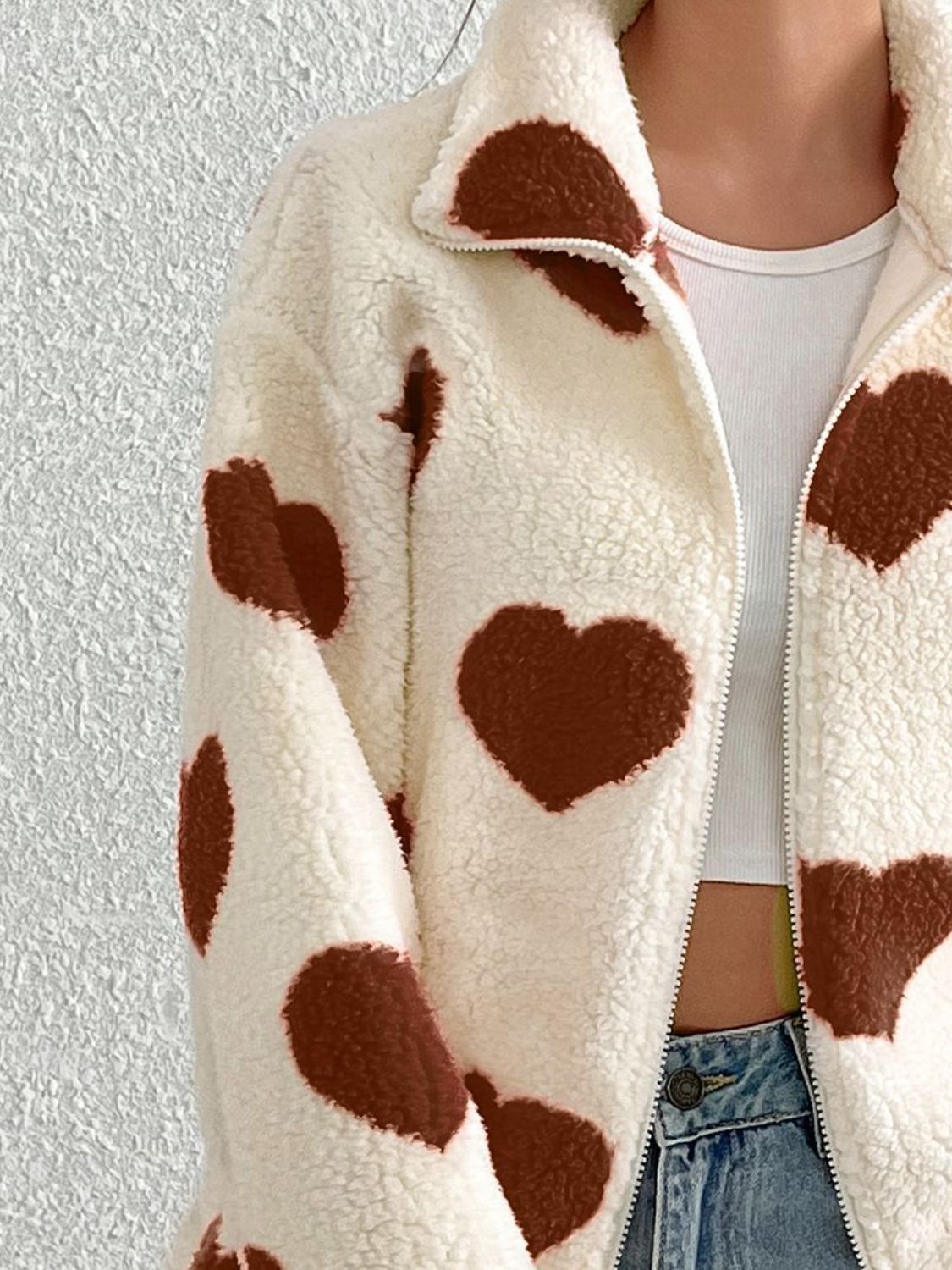 Heart Zip Up Furry Fuzzy Jacket